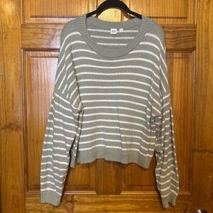 GAP Green and White Striped Crew Neck Sweater